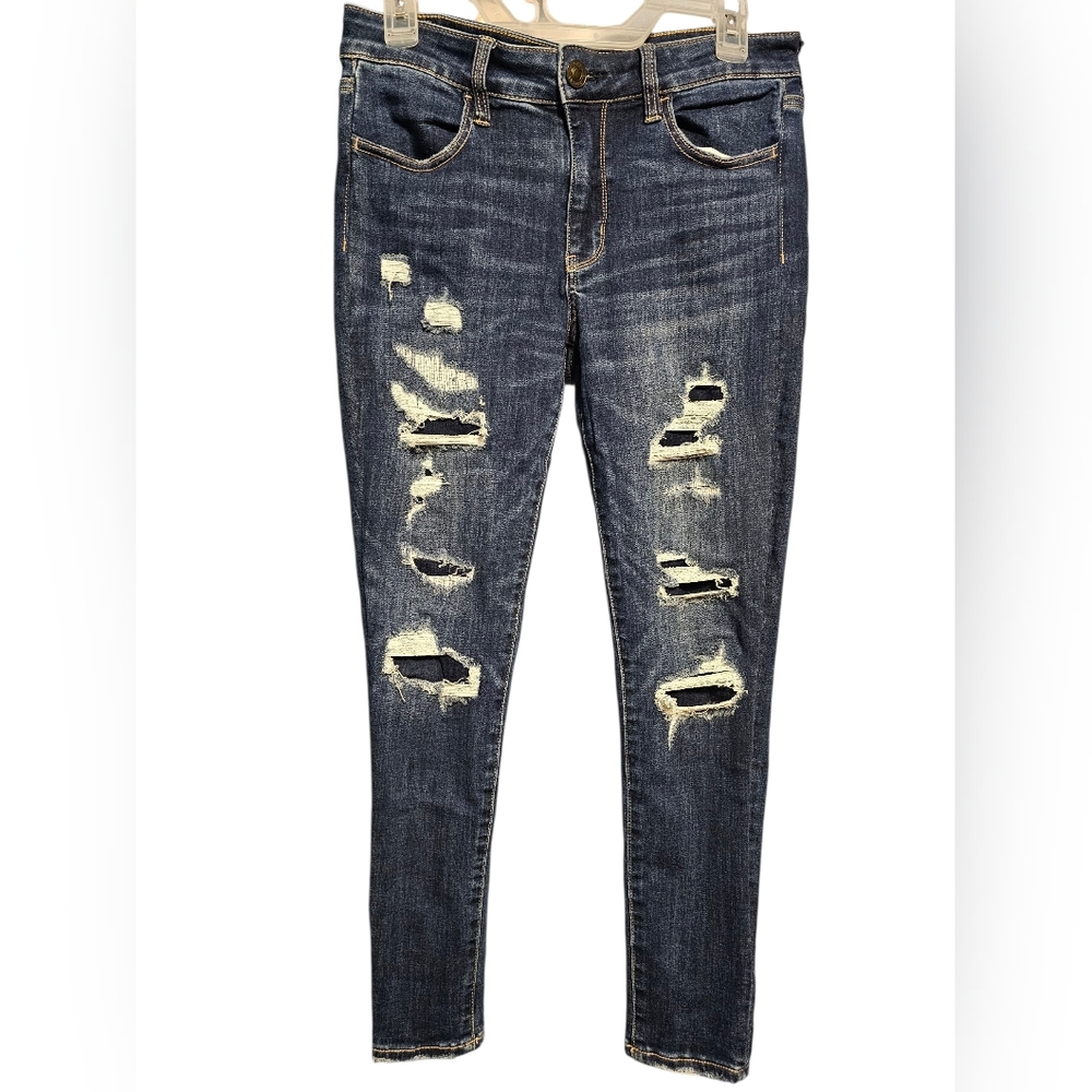 American Eagle Outfitters Dark Blue Distressed Skinny Jeans